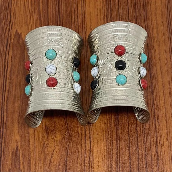 single Boho Cuff Kuchi Cuff Bracelet With Multicolor Stones - Picture 4 of 7